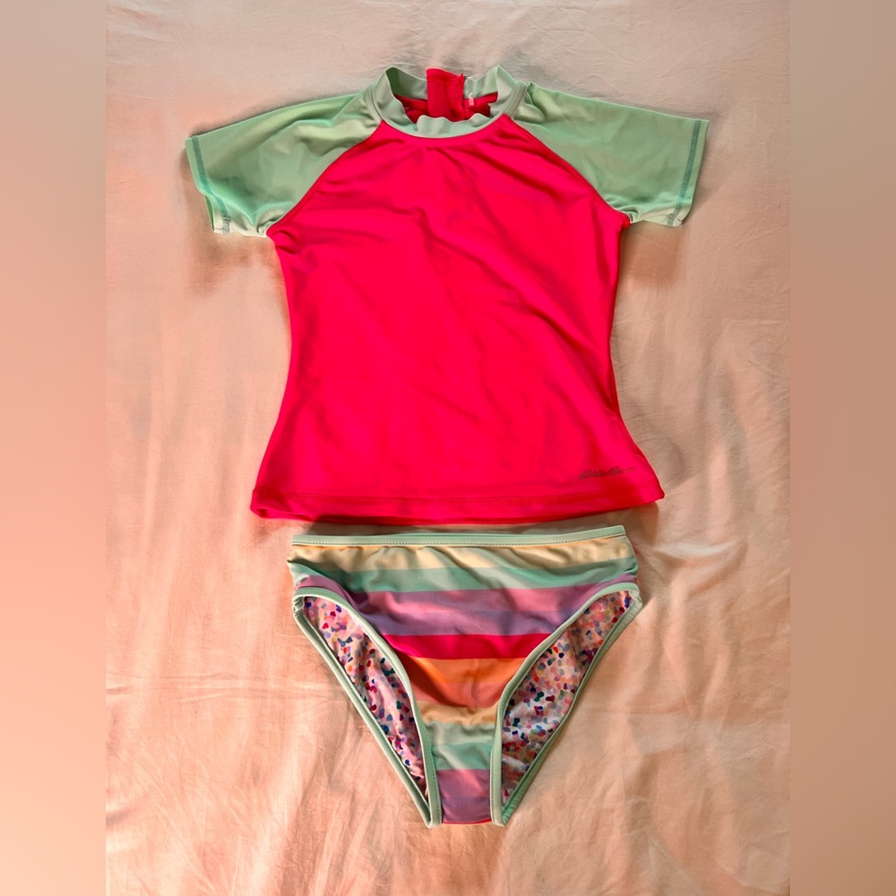 ZEROXPOSUR Girls 2 Piece Neon Print Racerback Tankini Swim Azure Size 14 NWT
